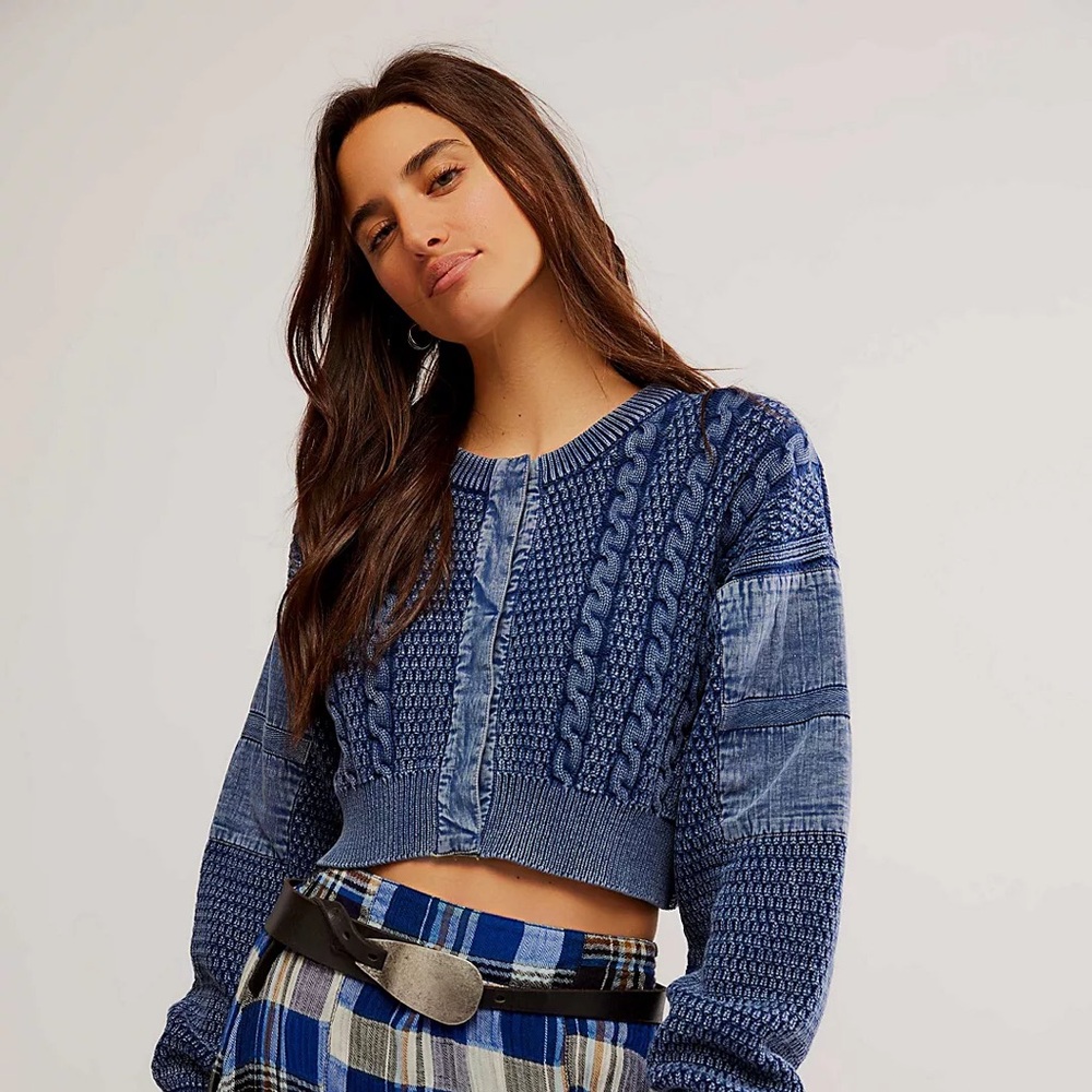 Free People Indigo Cable Knit Cardigan